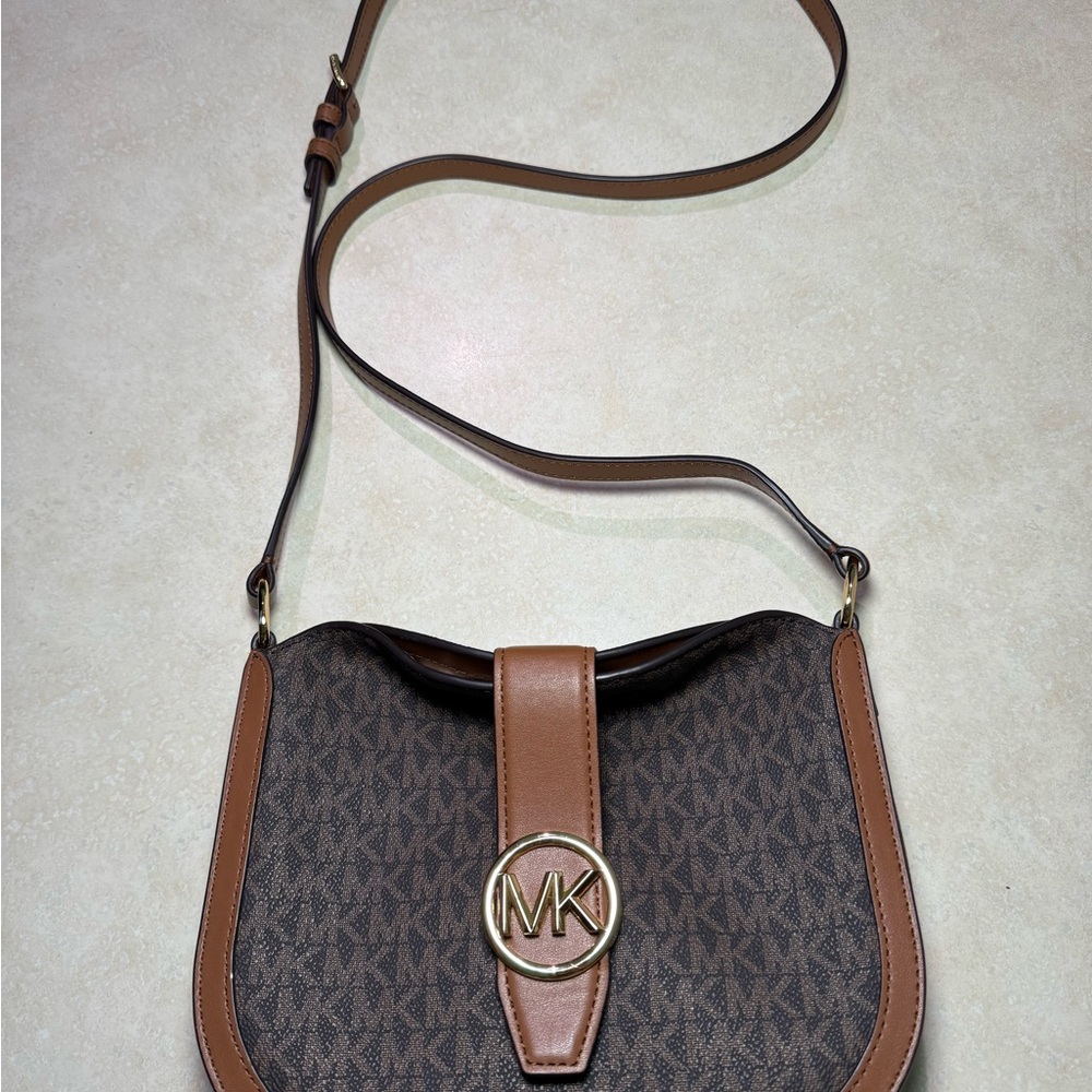 Michael Kors Gabby Small Signature Logo Leather Trim Crossbody Bag